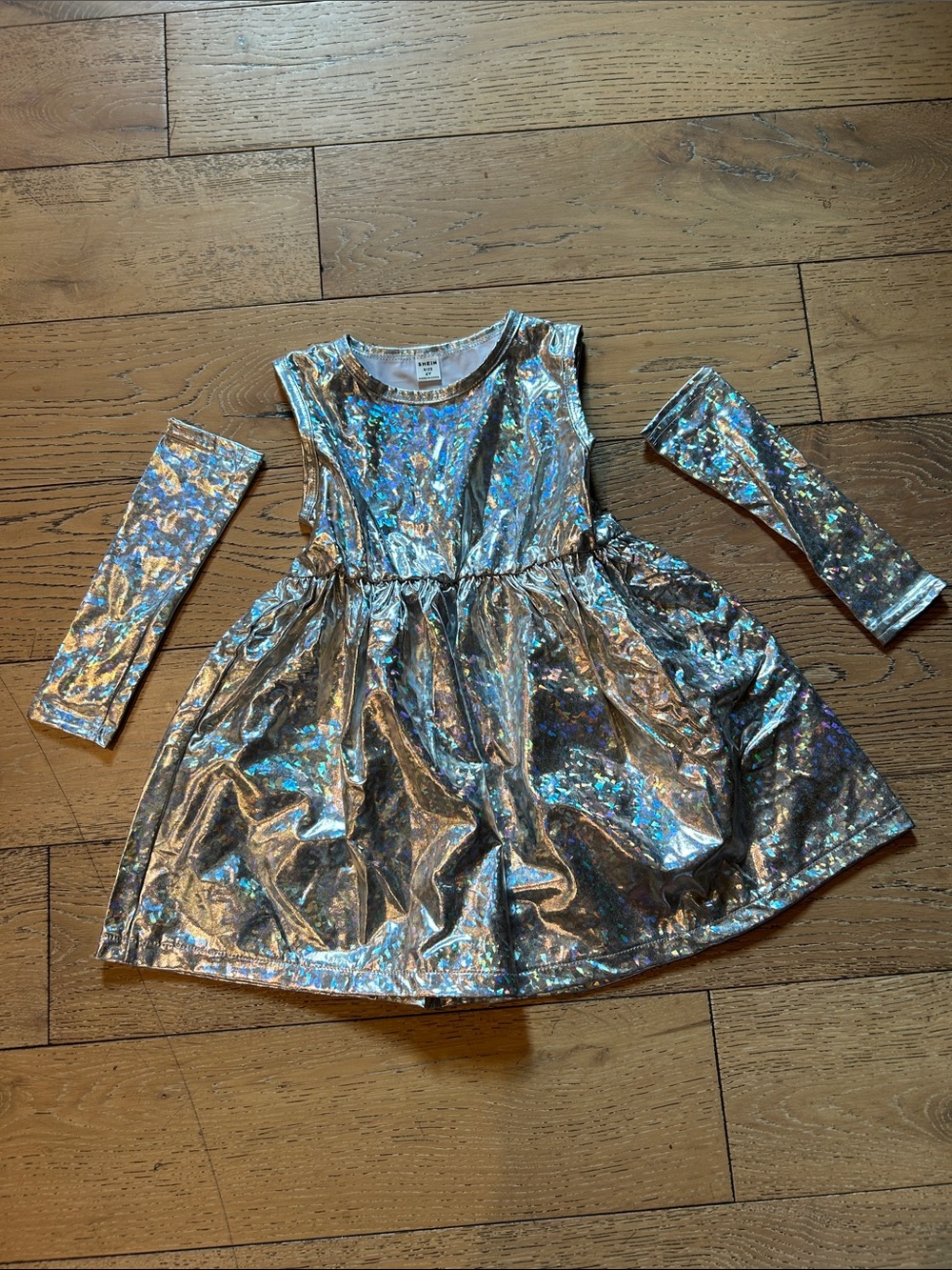 SHEIN Holographic Silver Sparkle Dress with Matching Arm Sleeves
